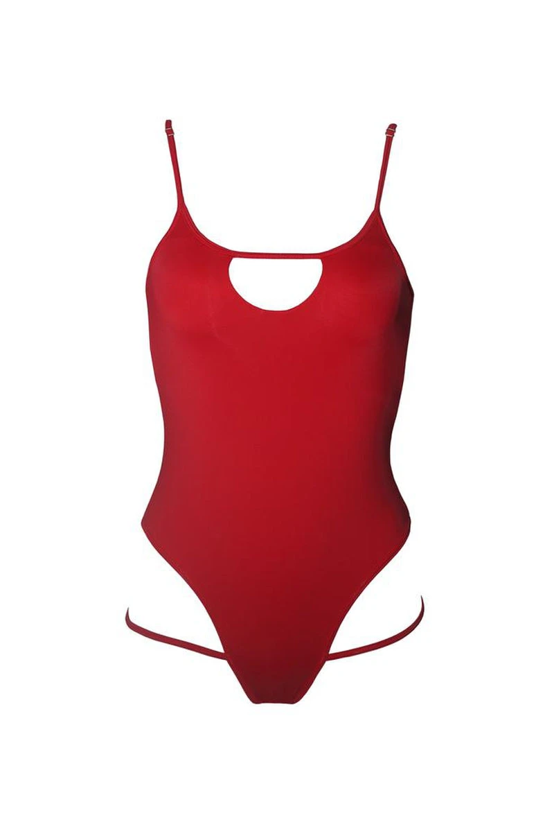 Hamade Activewear Hollow Front Bodysuit - Red - Image 3