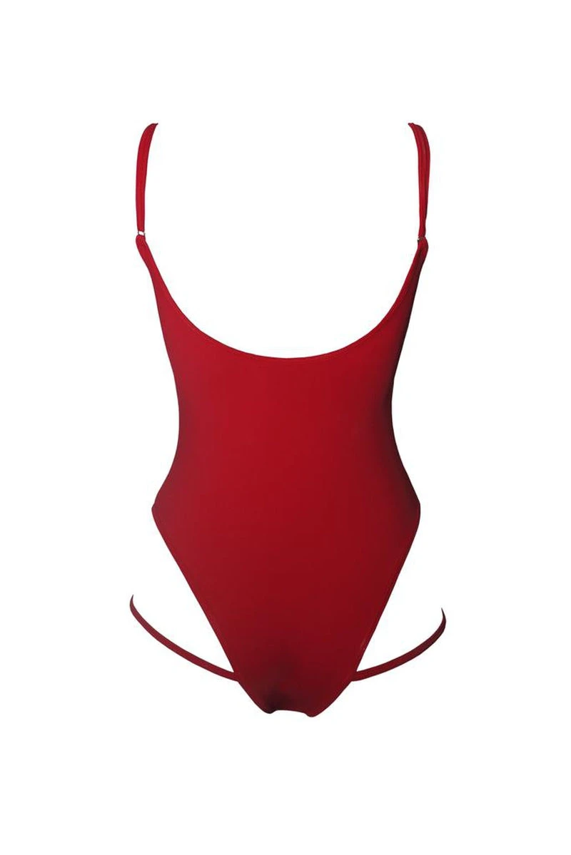 Hamade Activewear Hollow Front Bodysuit - Red - Image 4