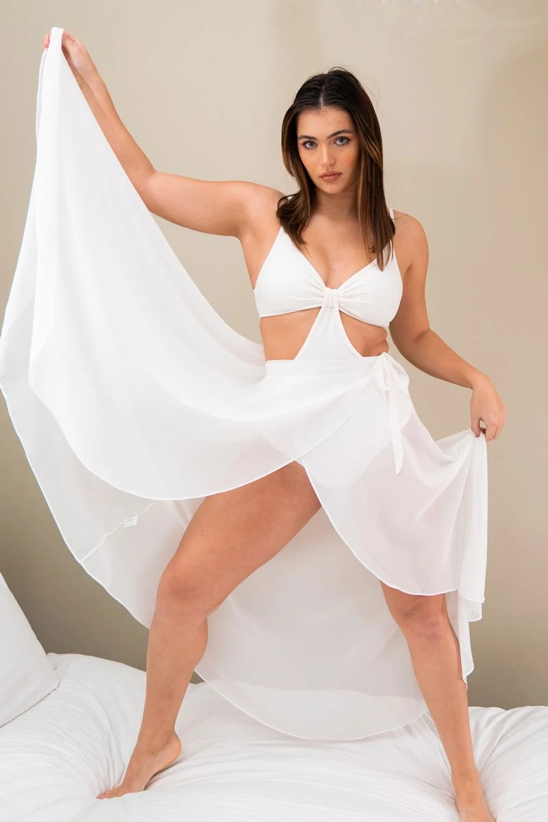 Lunalae High Waist Wrap Dance Skirt - White - Image 5