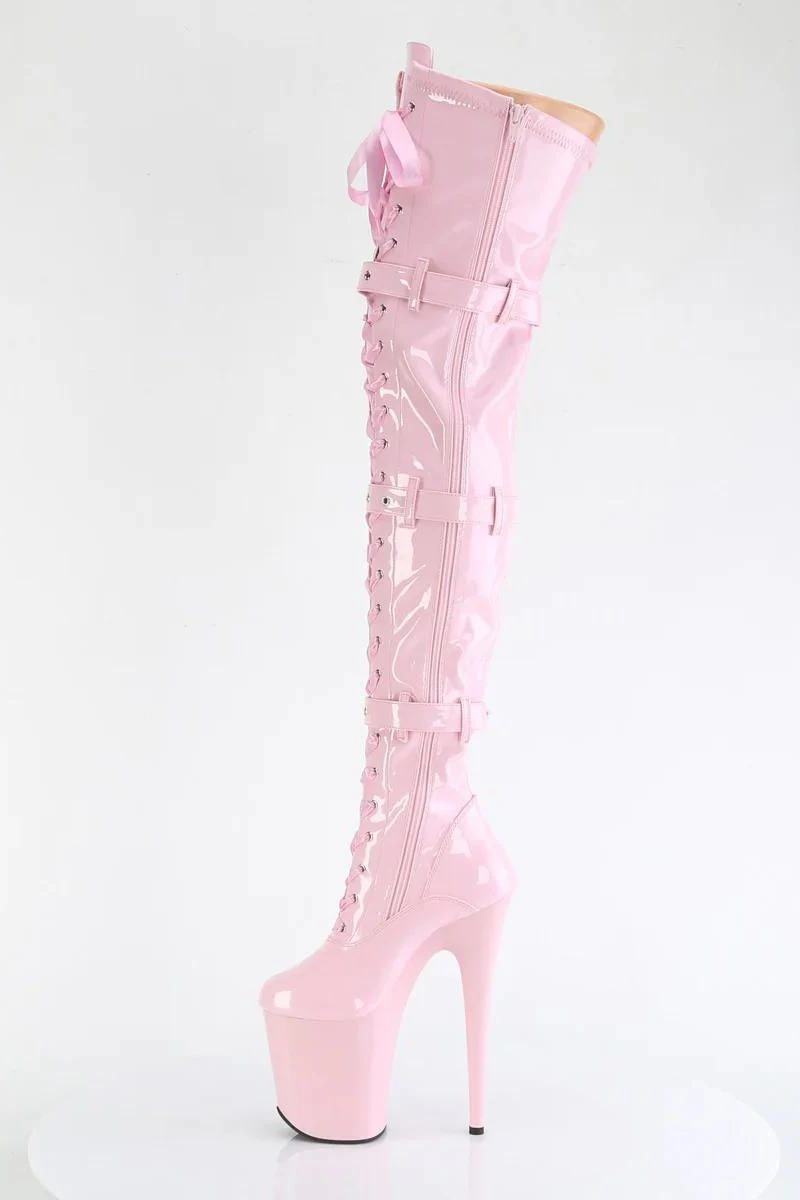 Pleaser USA Flamingo-3028 8inch Thigh High Pleaser Boots - Patent Baby Pink - Image 3