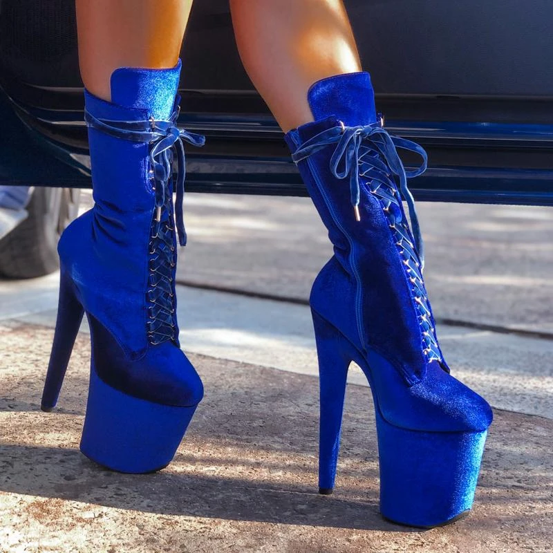 Hella Heels BabyDoll Velvet 8inch Boots - King Pin - Image 3