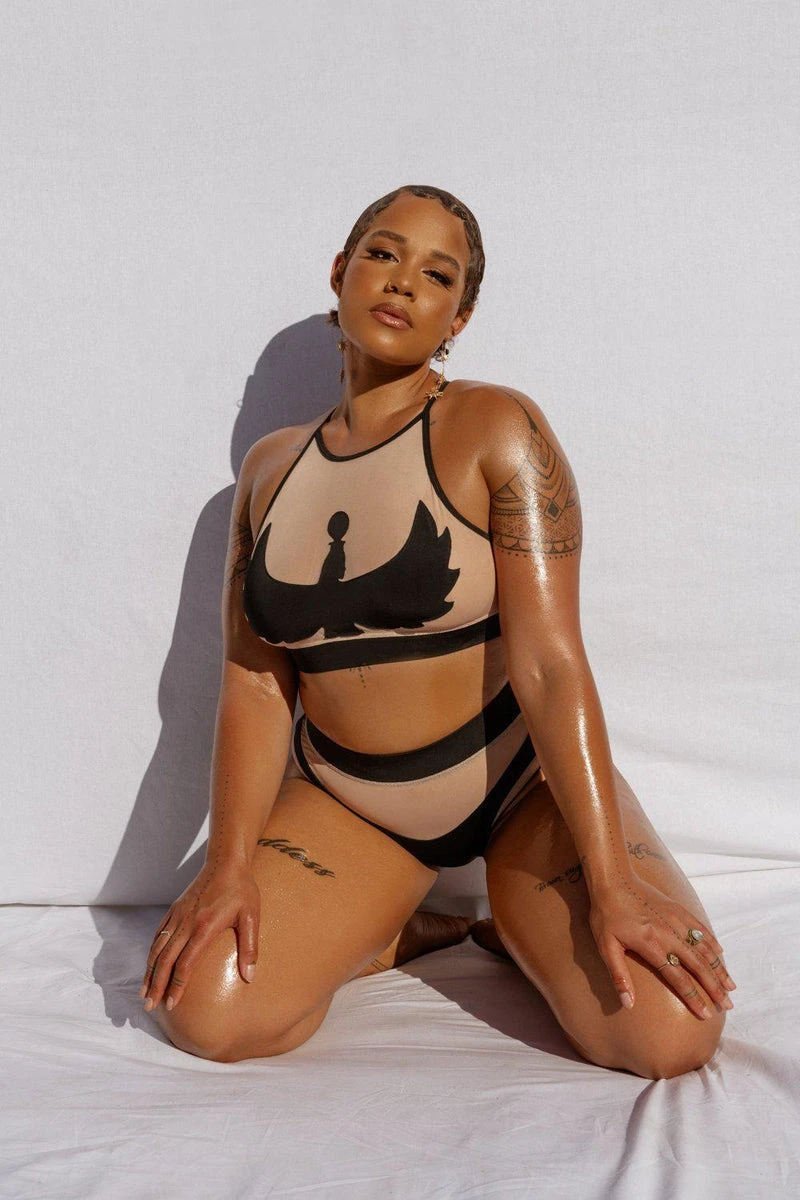 CXIX I S I S Halter Top - Black With Sand Mesh - Image 4