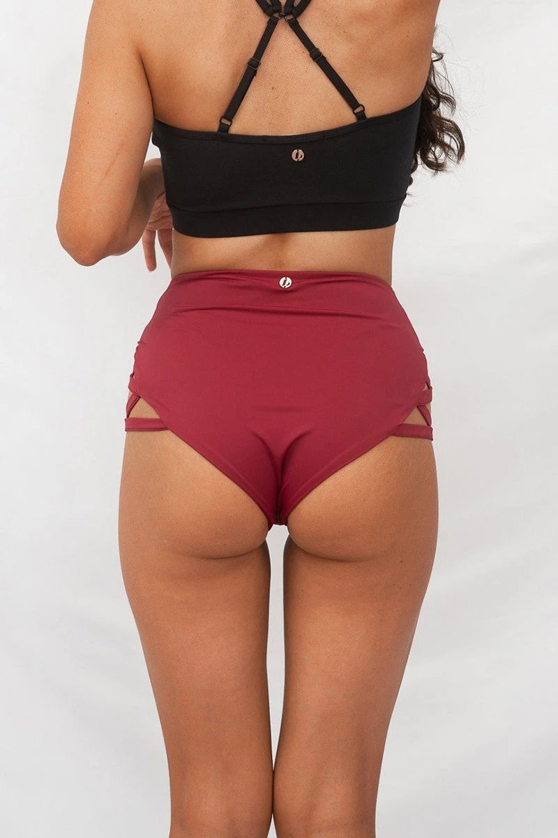 Lunalae High Waist Cross Section Shorts - Wine - Image 3