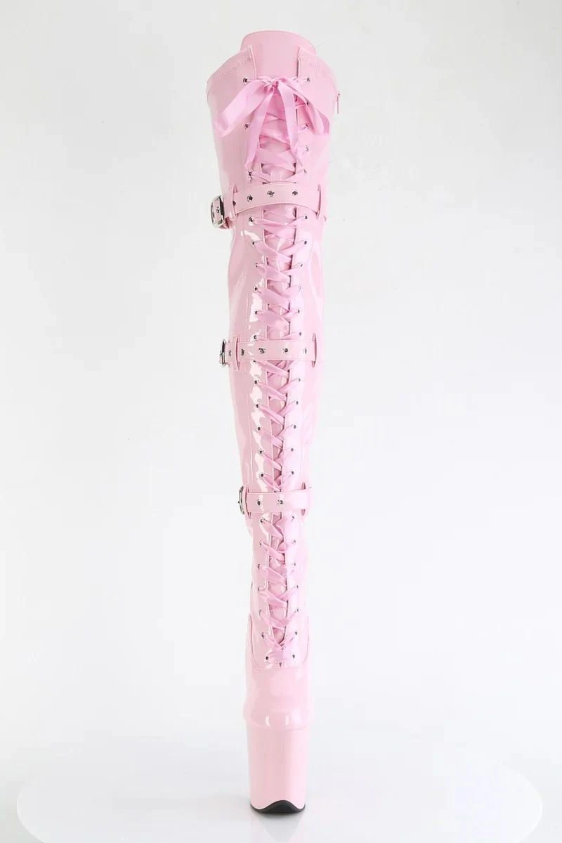 Pleaser USA Flamingo-3028 8inch Thigh High Pleaser Boots - Patent Baby Pink - Image 2