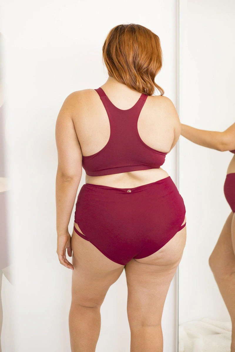 Lunalae High Waist Cross Section Shorts - Wine - Image 6