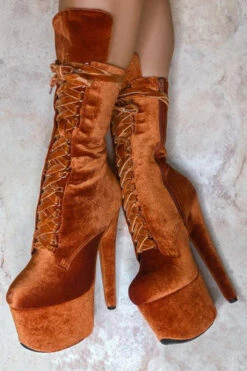 Hella Heels BabyDoll Velvet 7inch Boots - Brandy