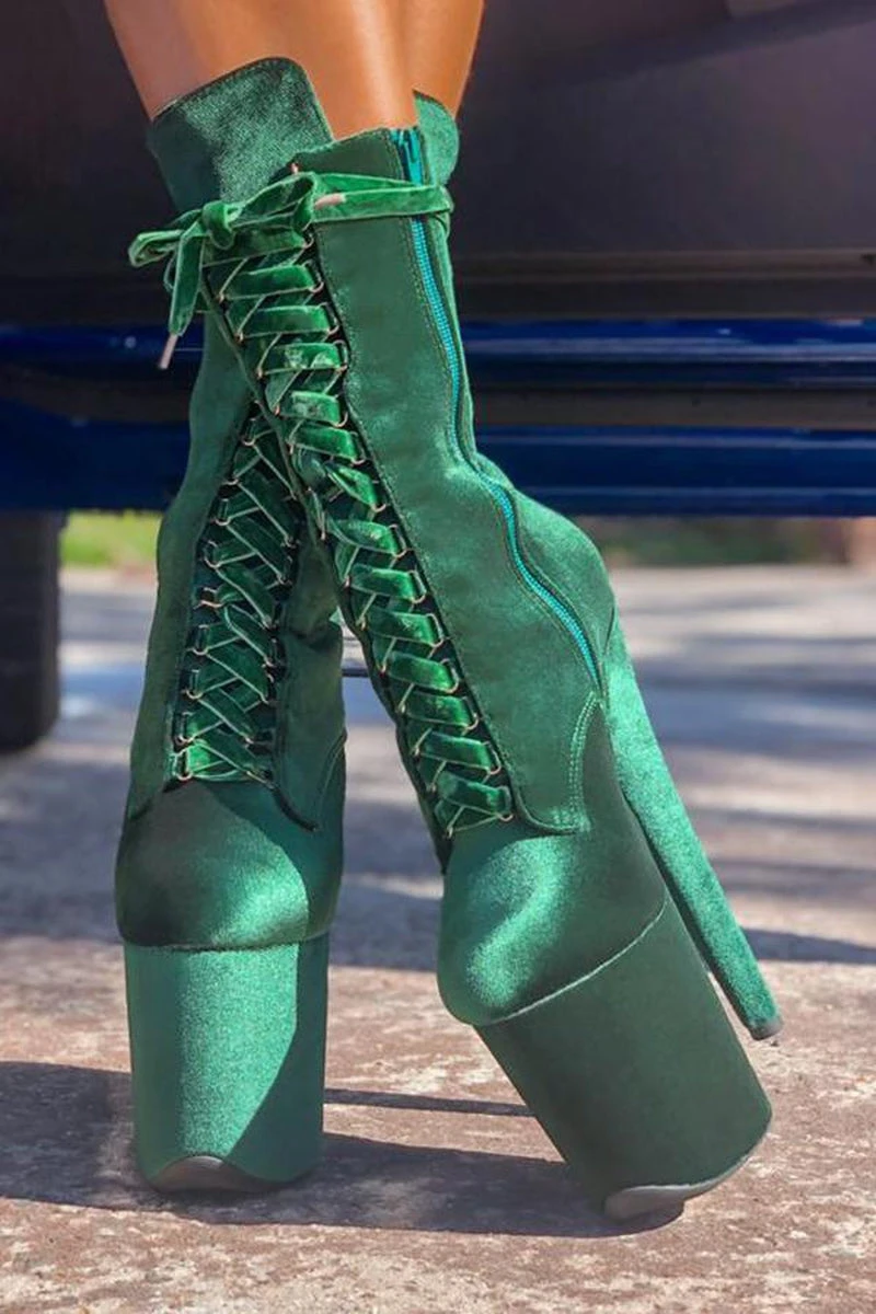 Hella Heels BabyDoll Velvet 8inch Boots - NY Gangster - Image 2