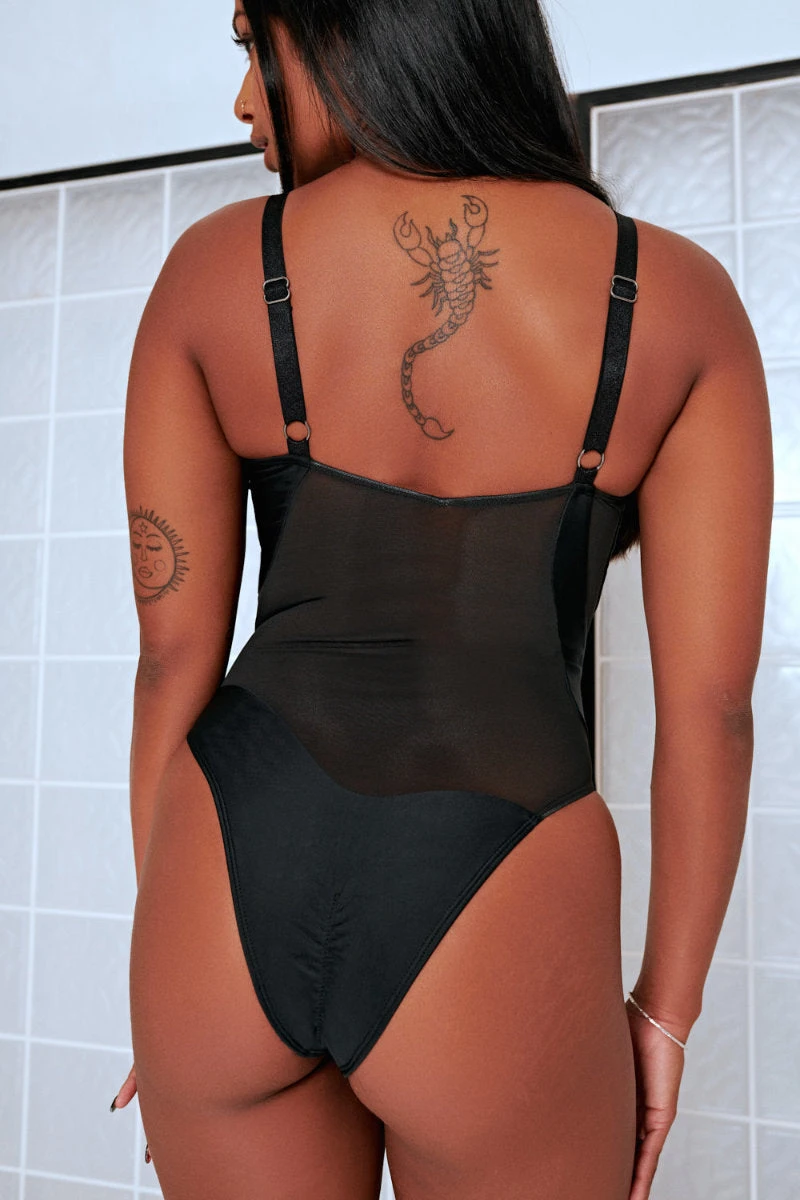 CXIX Silhouette One-Piece Bodysuit - Black With Black Mesh - Image 2