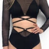 Lunalae Sasha V Cut Out Long Sleeve Top - Recycled Black Mesh