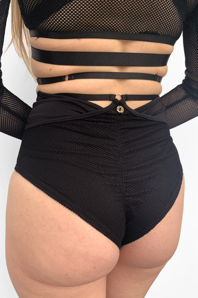 Lunalae Claire Cut Out High Waisted Bottoms - Recycled Black Mesh - Image 2