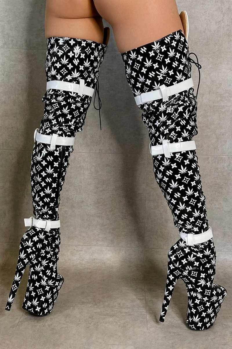 Hella Heels Branded Thigh High 8inch Boots - Black - Image 7