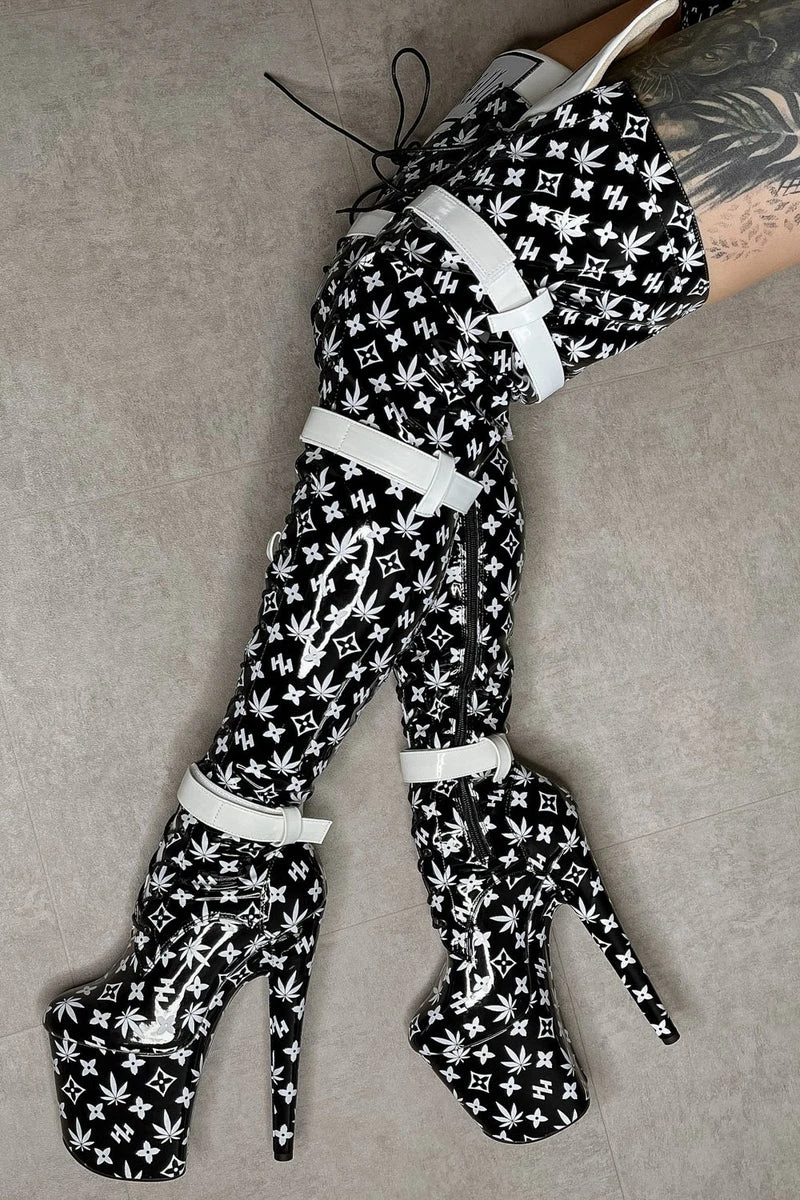 Hella Heels Branded Thigh High 8inch Boots - Black - Image 3