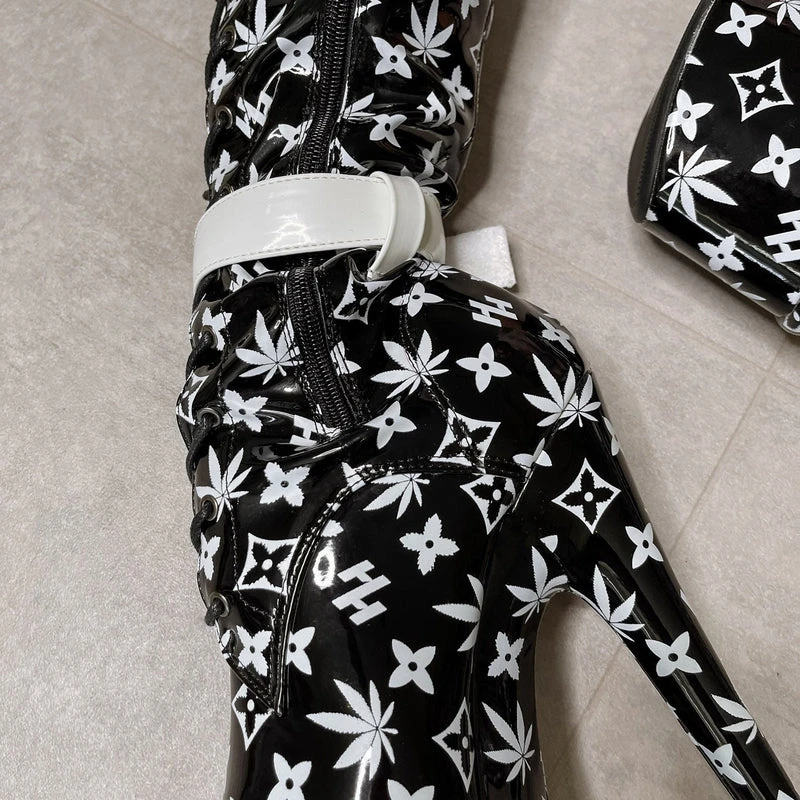 Hella Heels Branded Thigh High 8inch Boots - Black - Image 11