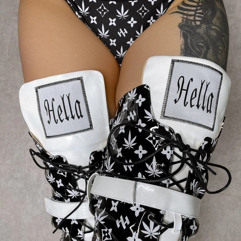 Hella Heels Branded Thigh High 8inch Boots - Black - Image 8