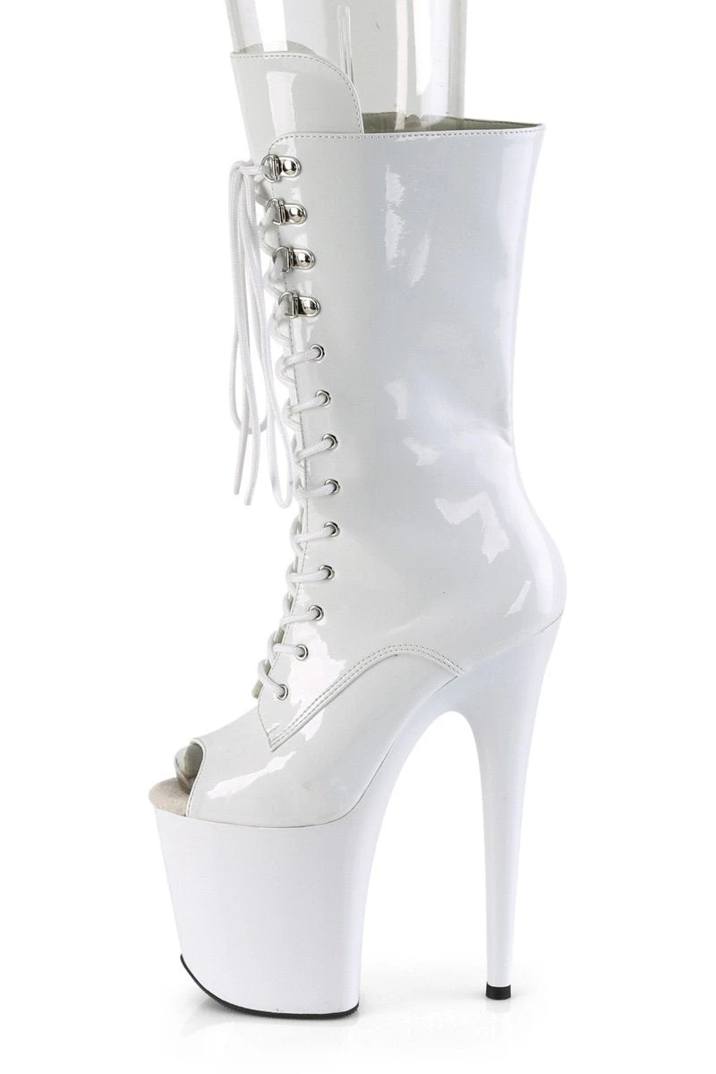 Pleaser USA Flamingo-1051 8inch Peep Toe Pleaser Boots - Patent White - Image 5