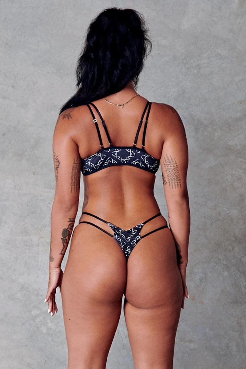 CXIX 119 High-Rise Thong Bottoms - Black Print - Image 2