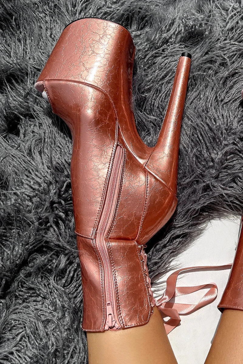 Hella Heels Corset 8inch Boots - Rose Gold - Image 3