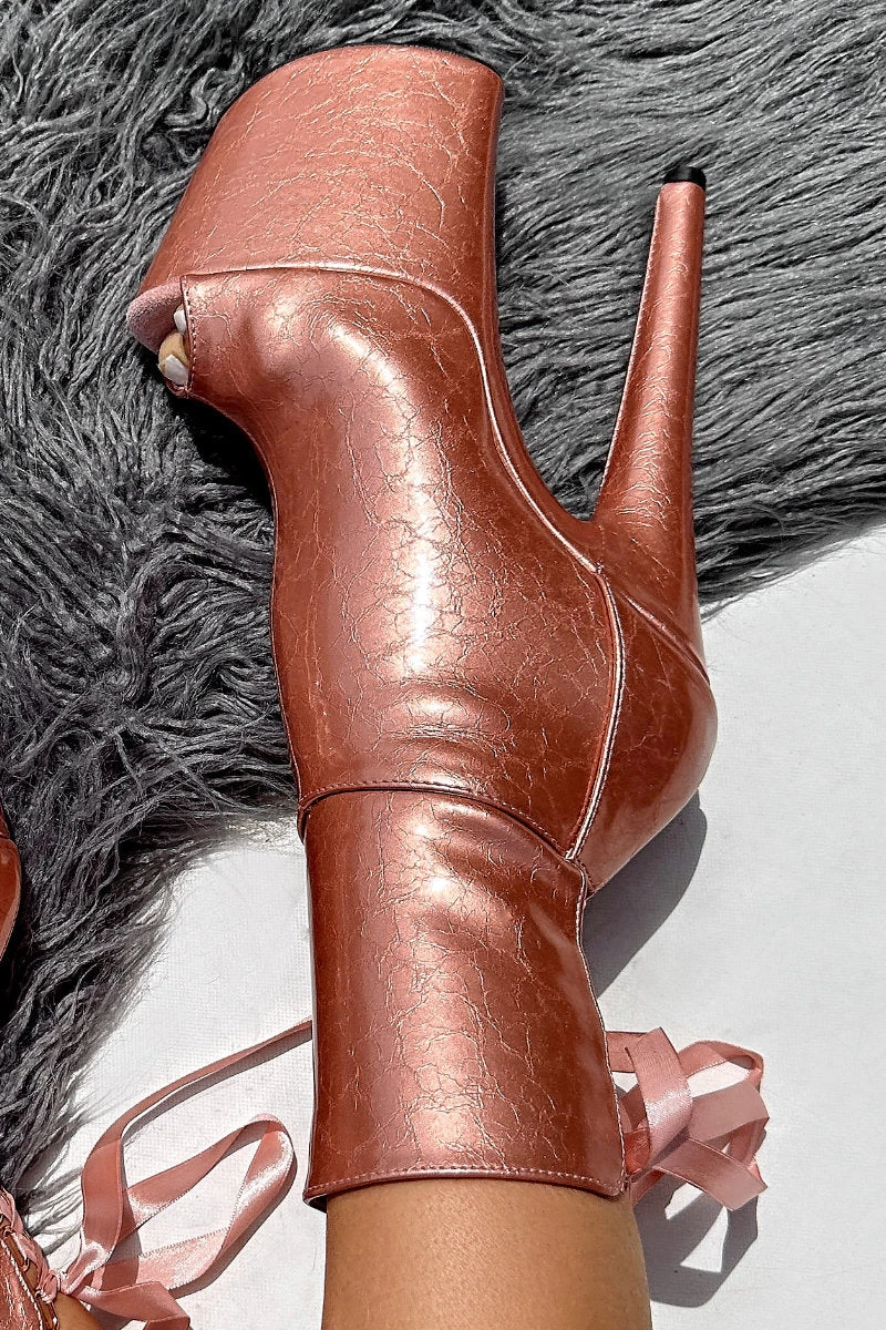 Hella Heels Corset 8inch Boots - Rose Gold - Image 4