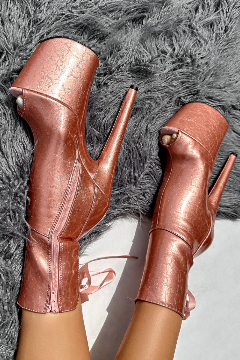 Hella Heels Corset 8inch Boots - Rose Gold - Image 2