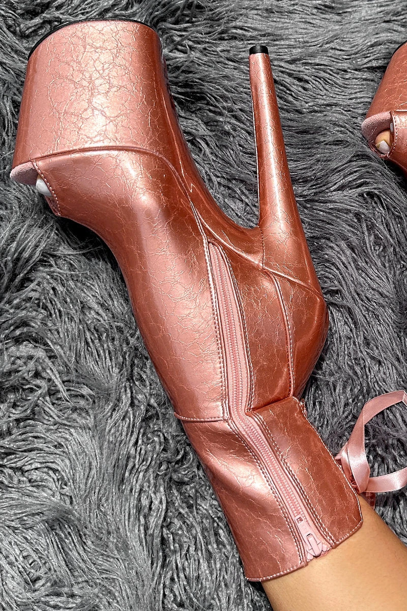 Hella Heels Corset 8inch Boots - Rose Gold - Image 6