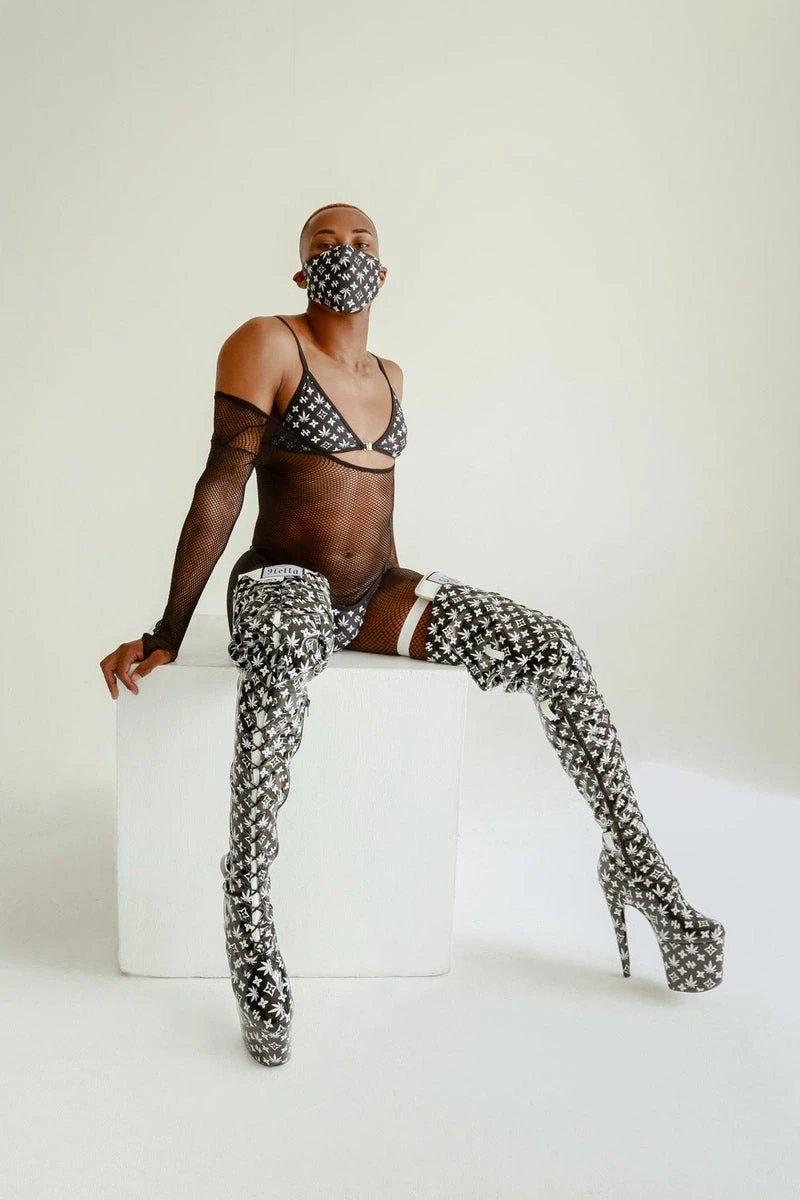 Hella Heels Branded Thigh High 8inch Boots - Black - Image 5