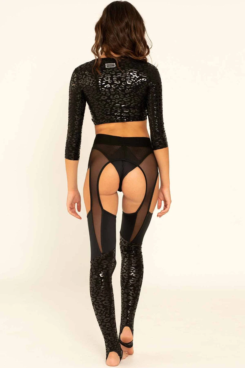Paradise Chick Superhero Series Sticky Garter Leggings - Black Leopard - Image 2