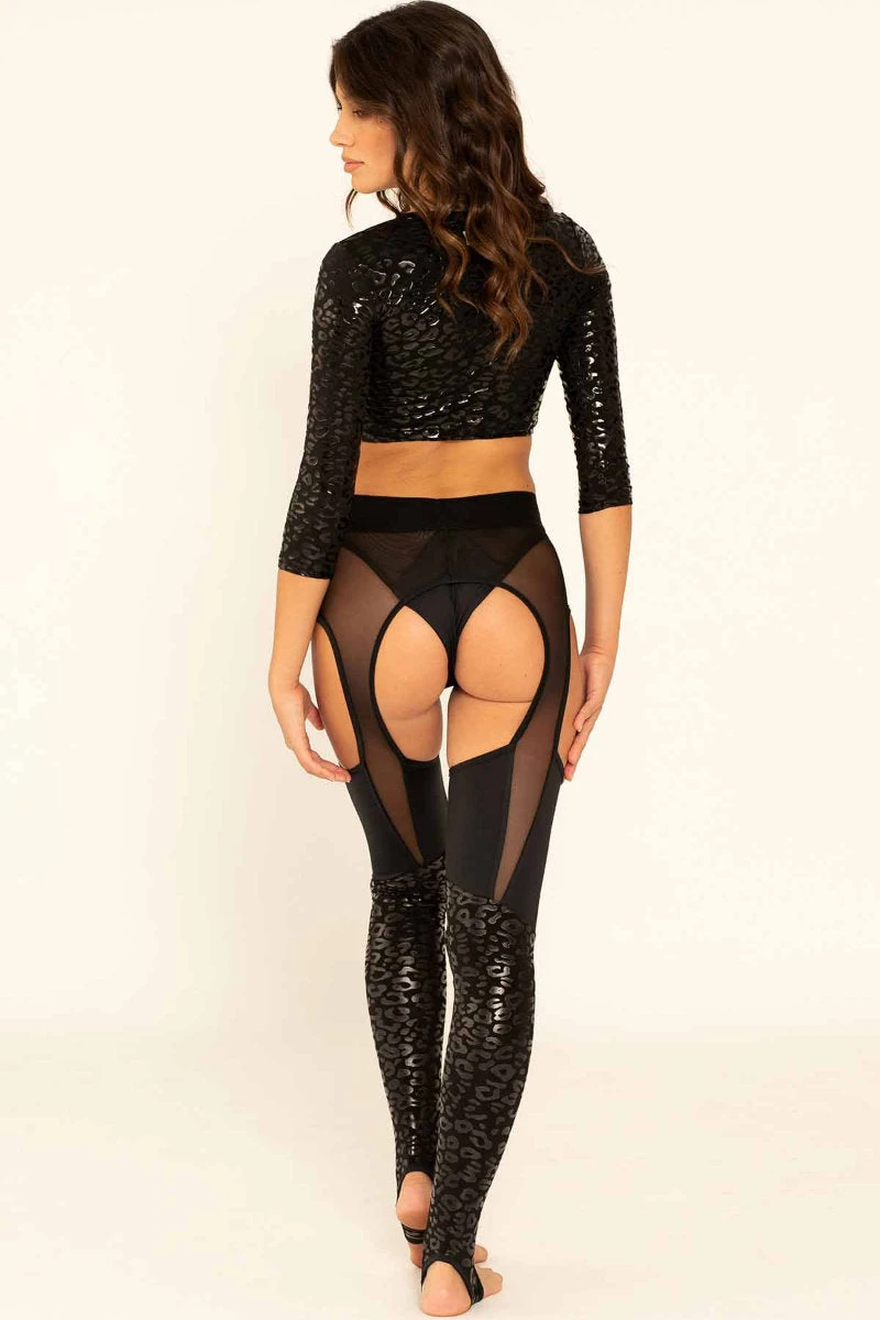 Paradise Chick Superhero Series Sticky Garter Leggings - Black Leopard - Image 4