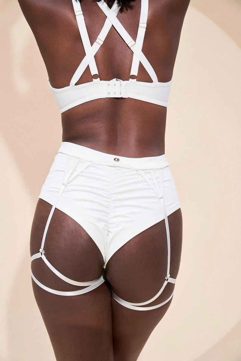 Lunalae Olivia High Waisted Garter Shorts - Recycled White - Image 2