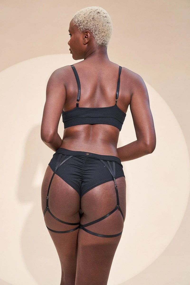 Lunalae Olivia Low Waist Garter Shorts - Recycled Black - Image 3