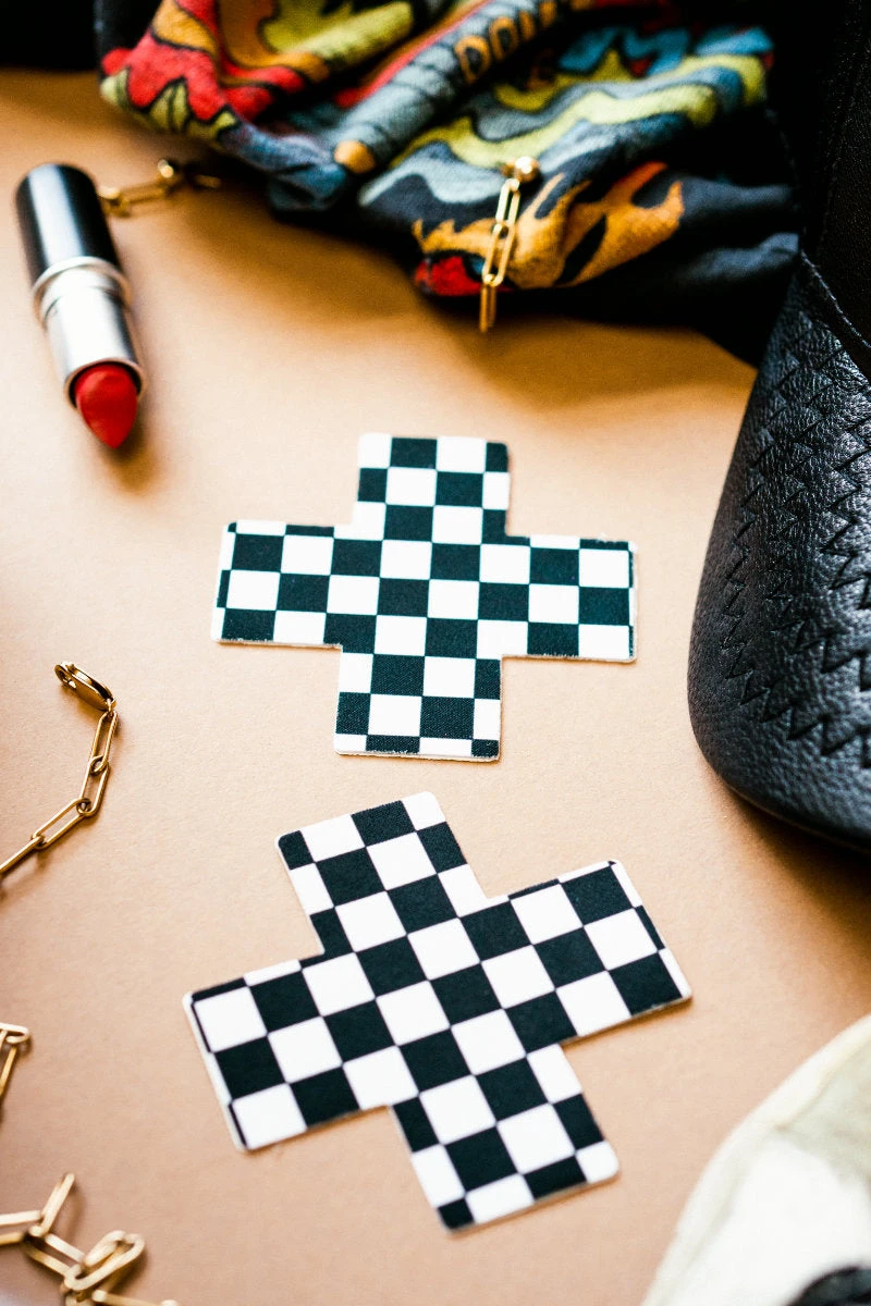 Pastease Cross Nipple Pasties - Black & White Checker - Image 2