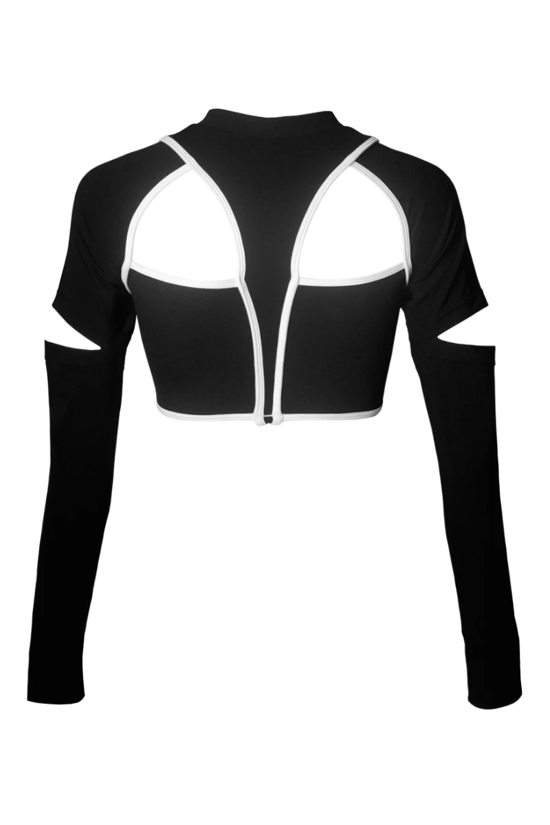 Hamade Activewear Scoop Neck Long Sleeve Top - Black/White Binding - Image 6