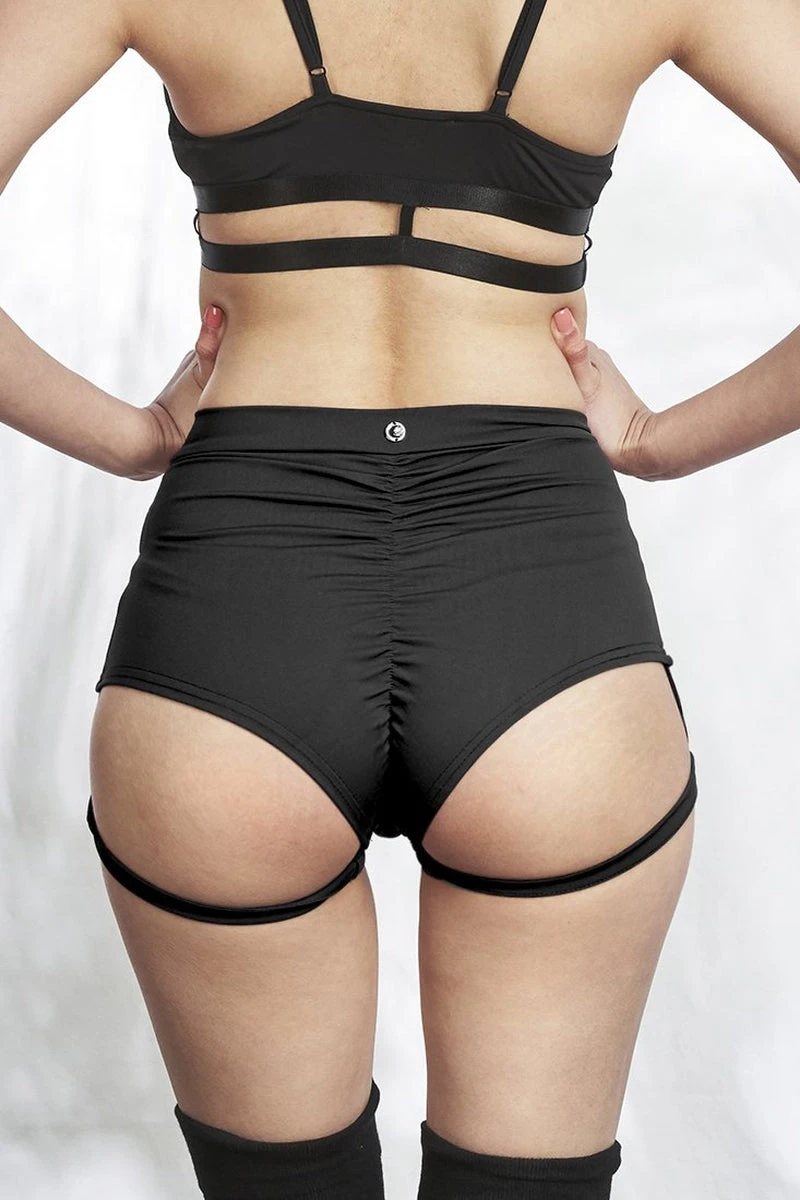 Lunalae Lure You High Waisted Garter Shorts - Black - Image 5