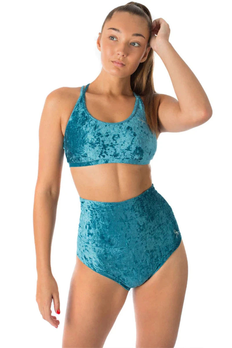 Dragonfly Betty High-Waisted Shorts - Velvet Turquoise - Image 2