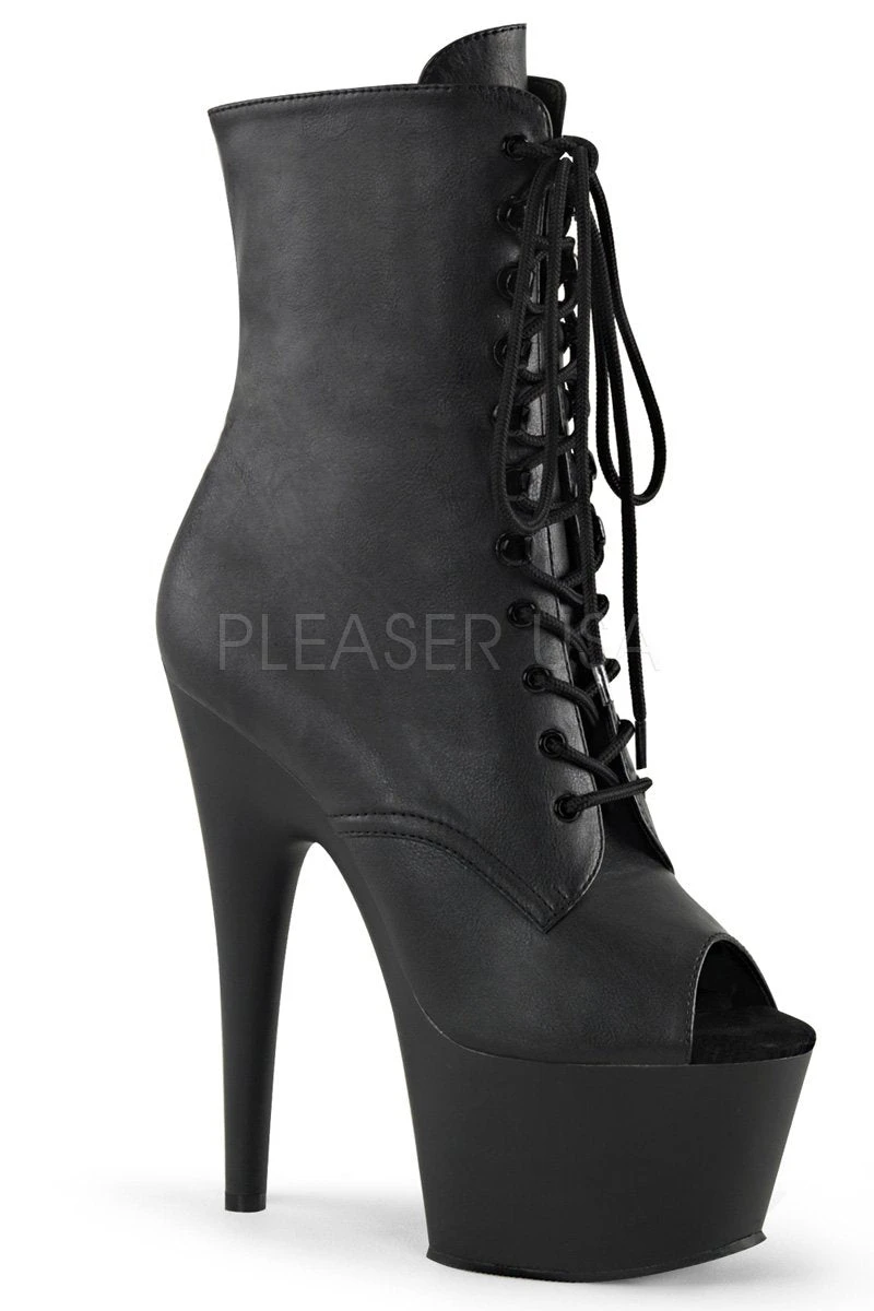 Pleaser USA Adore-1021 7inch Pleaser Peep Toe Boots - Matte Black