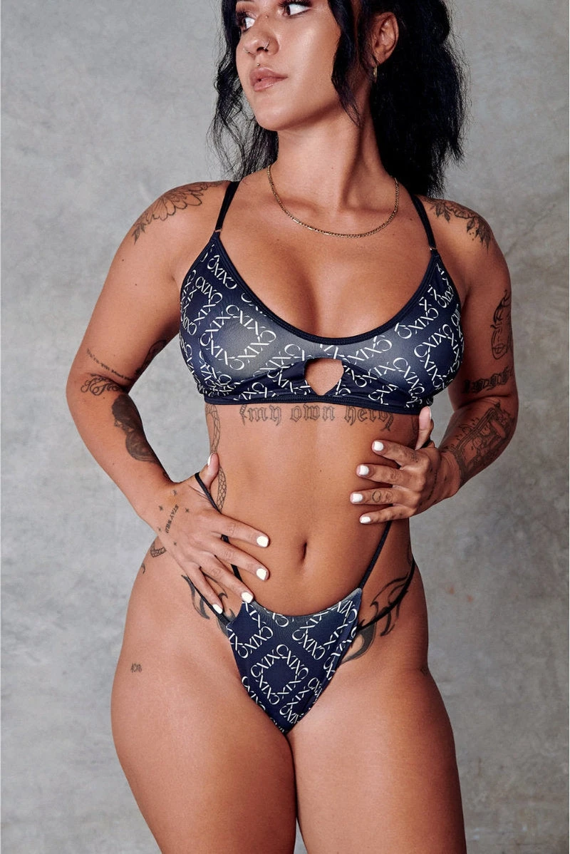 CXIX 119 High-Rise Thong Bottoms - Black Print - Image 4