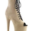 Pleaser USA Flamingo-1021FS Faux Suede 8inch Peep Toe Pleaser Boots - Beige