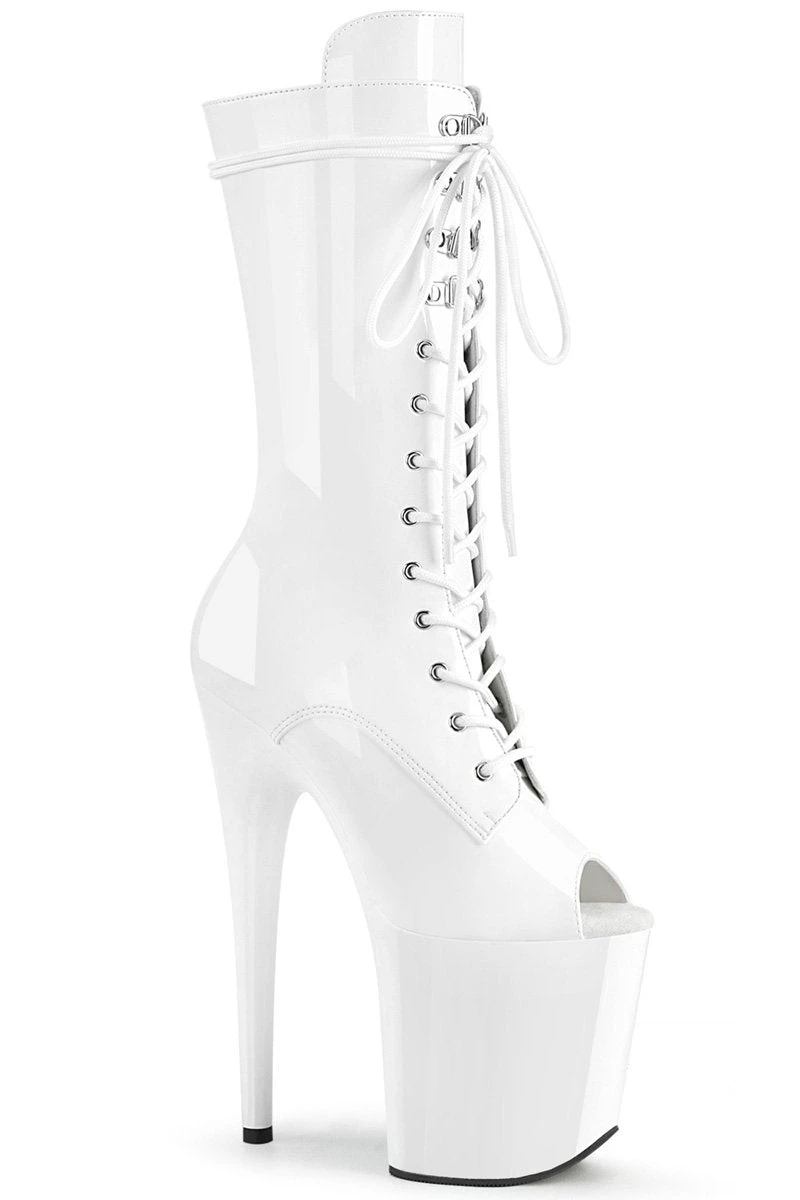 Pleaser USA Flamingo-1051 8inch Peep Toe Pleaser Boots - Patent White