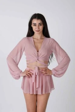 REV ACTIV Mesh Wrap Blouse - Pink